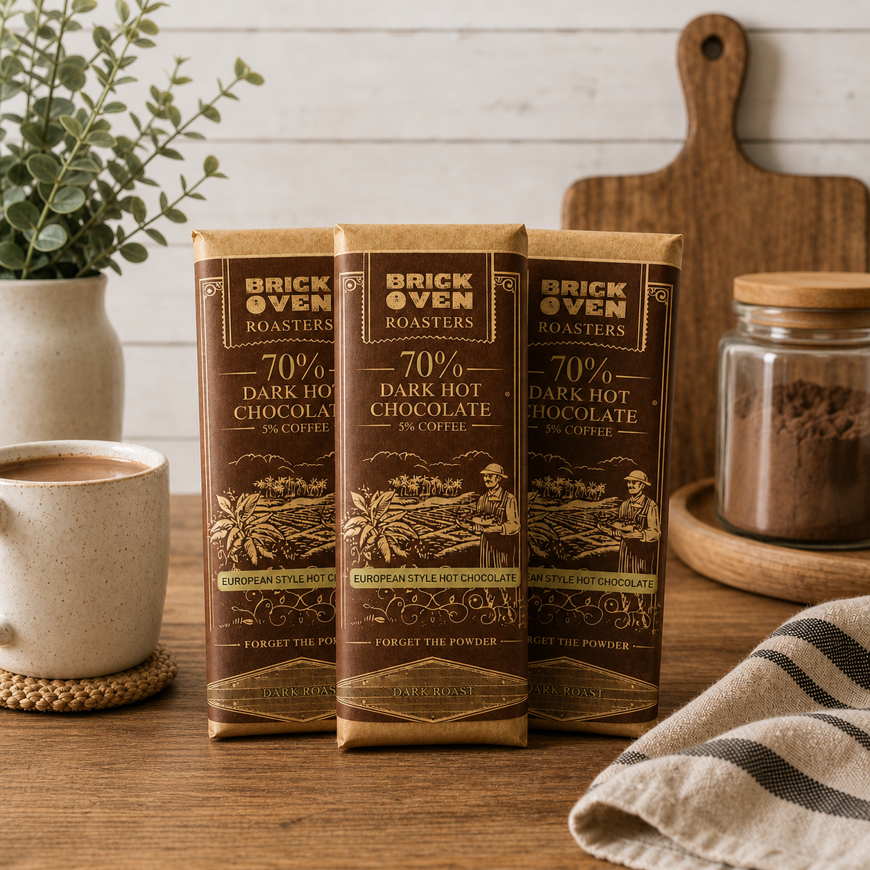 3 PACKS 70% Dark Drinking Chocolate and Coffee Bar